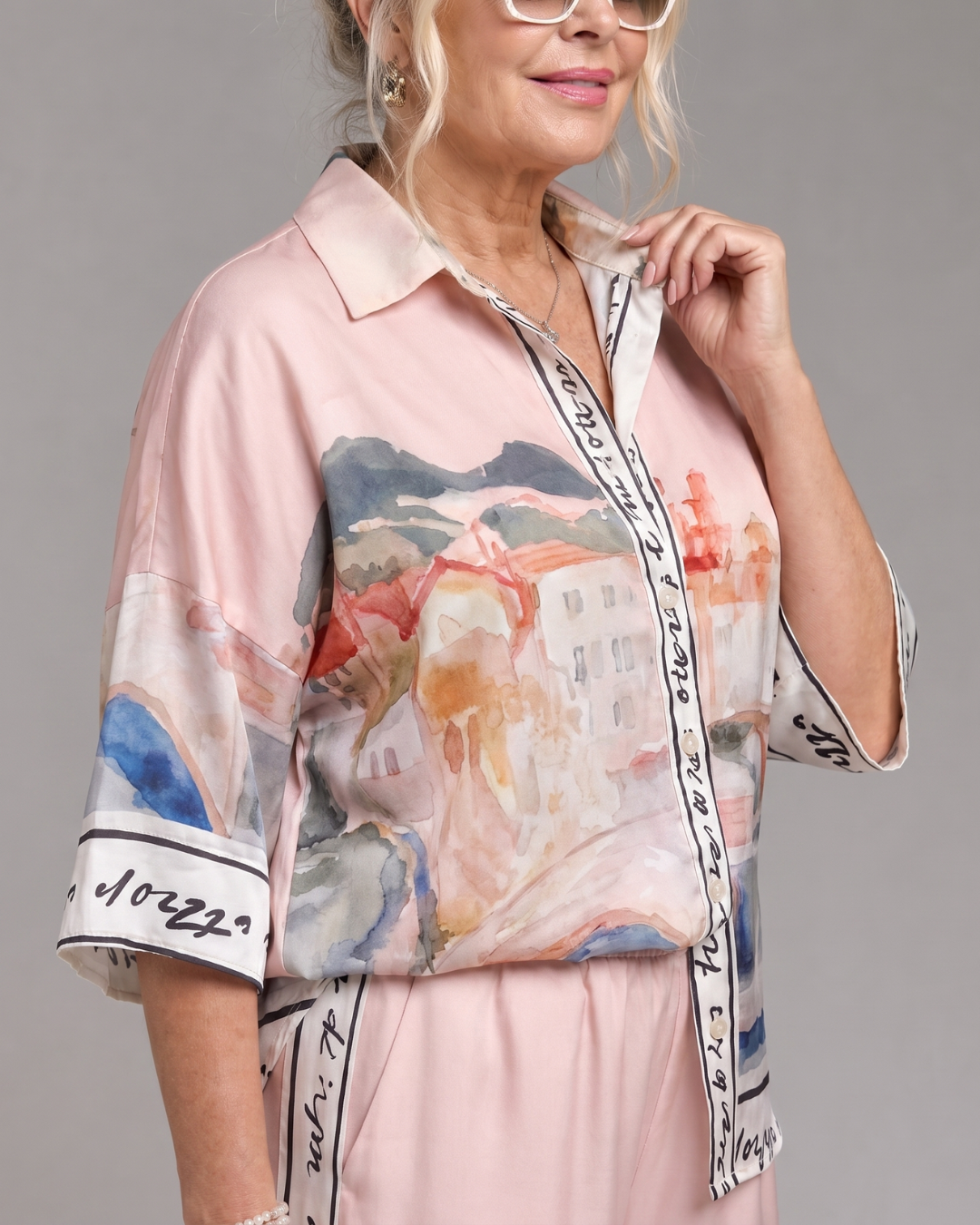 Lilabelle | Scenic Print Button Front Shirt And Wide Leg Pants Set