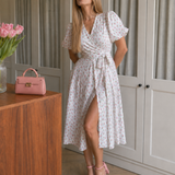 Gretamarie | Short Sleeve Wrap Floral Print Midi Dress