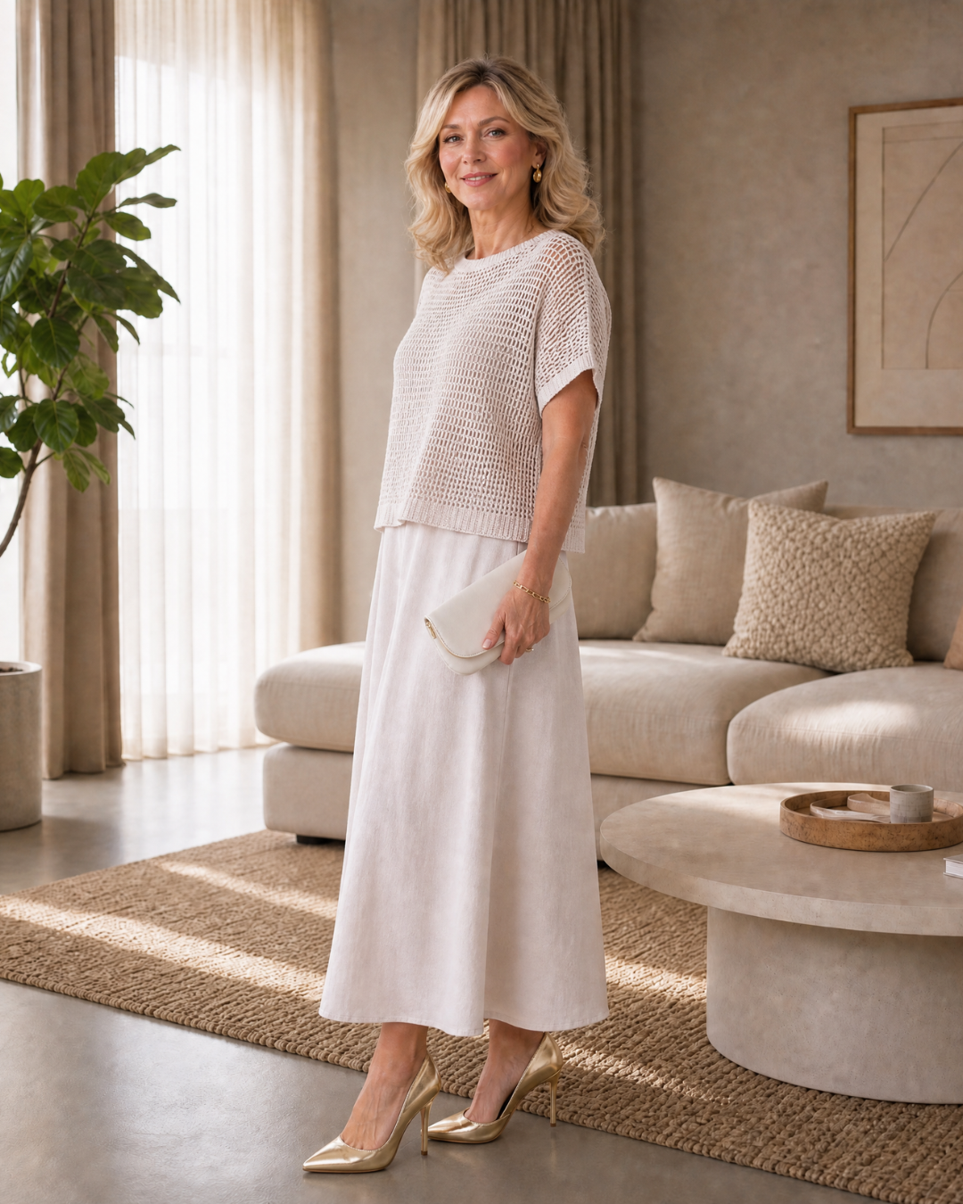 Perndra | Open Knit Top And Flowing Midi Dress Set