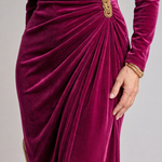 Zarrose | Draped Cowl Neck Satin Midi Dress