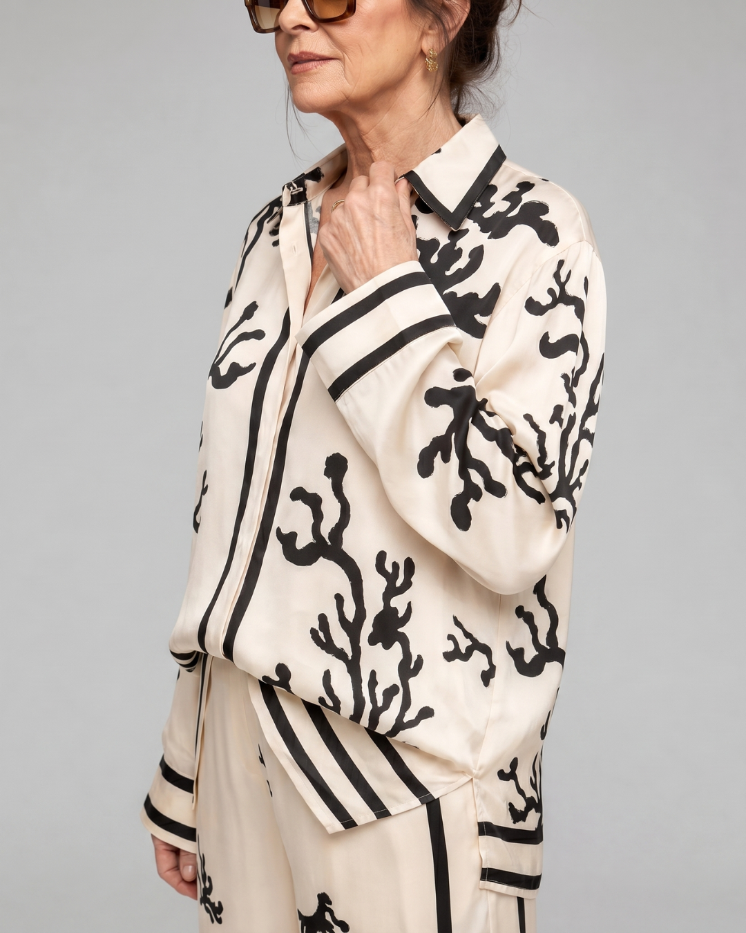 Calbeth | Abstract Coastal Print Shirt And Wide Leg Pants Set