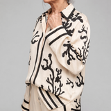 Calbeth | Abstract Coastal Print Shirt And Wide Leg Pants Set