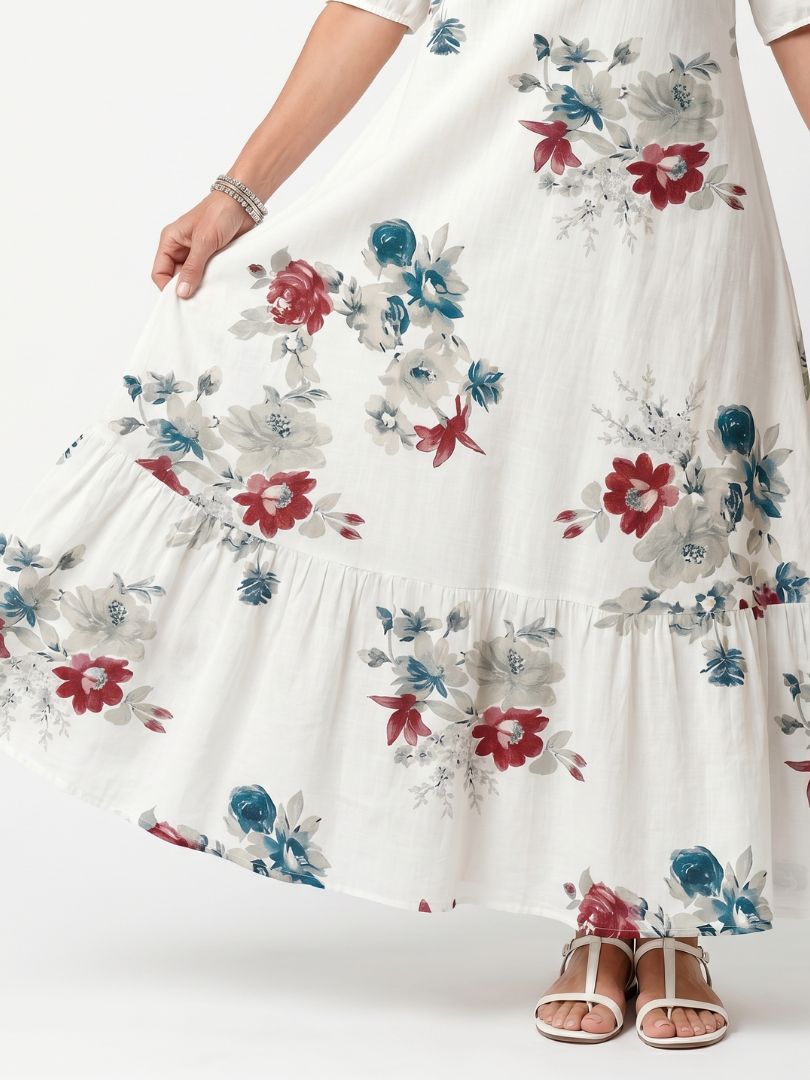 Suriwen | Scattered Floral Tassel Tie Midi Dress