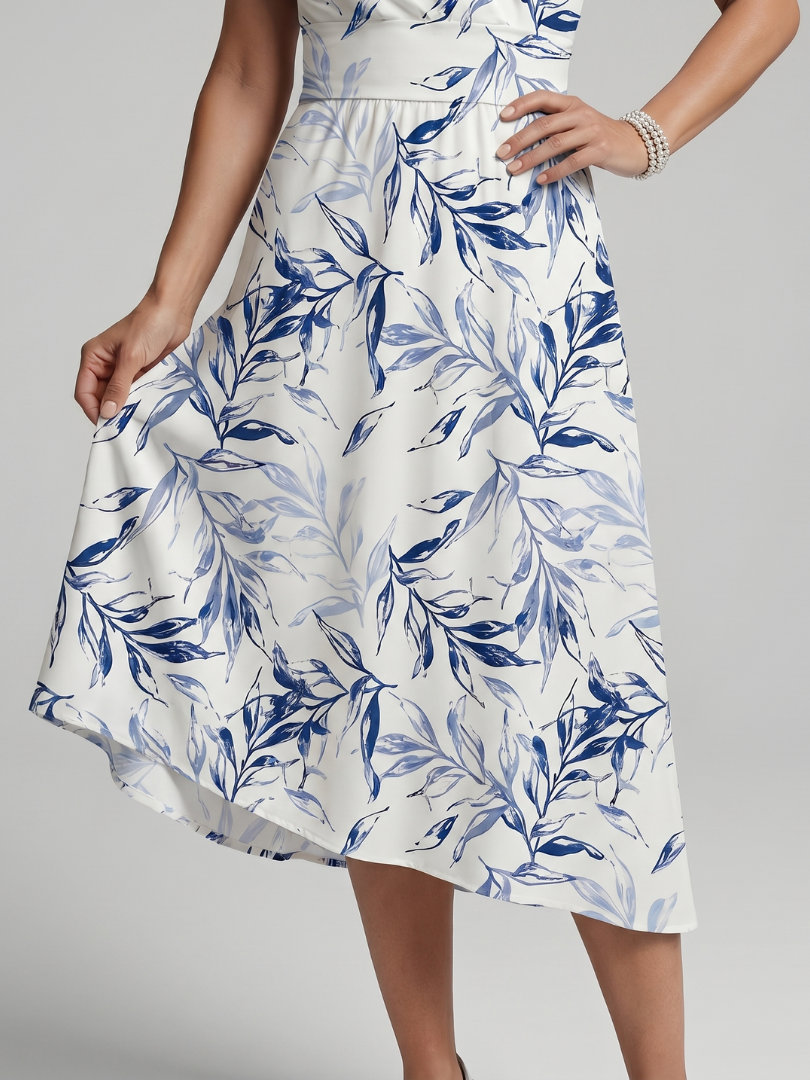Sennamarie | V Neck Soft Botanical Print Midi Dress