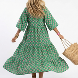 Tovada | Floral Print V Neck Tiered Midi Dress