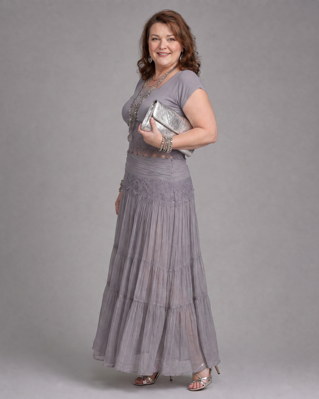Pena | Draped Crop Top And Pleated Maxi Skirt Set
