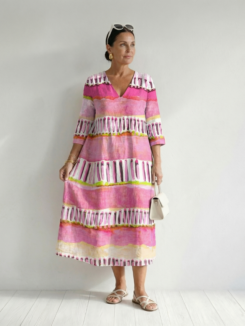 Zarnia | Easy Flow Patterned Stripe Midi Dress