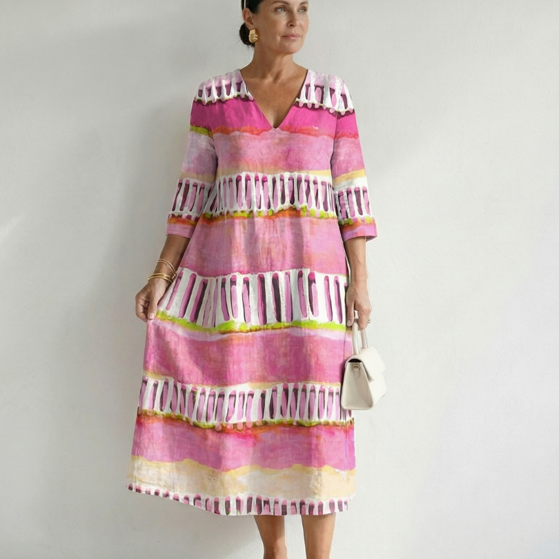 Zarnia | Easy Flow Patterned Stripe Midi Dress