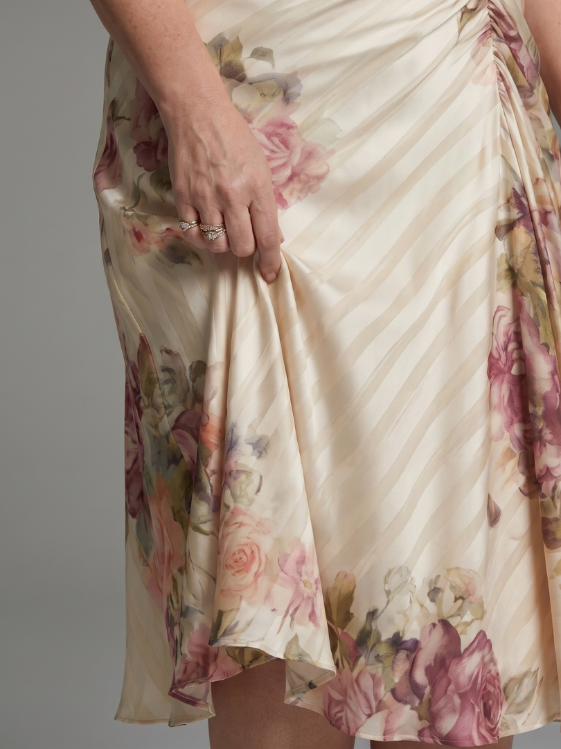 Romyssa | Flutter Sleeve Wrap Floral Stripe Print Midi Dress