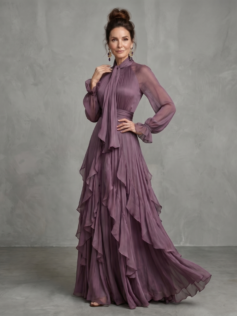 Sermae | Tie Neck Ruffle Tiered Maxi Dress