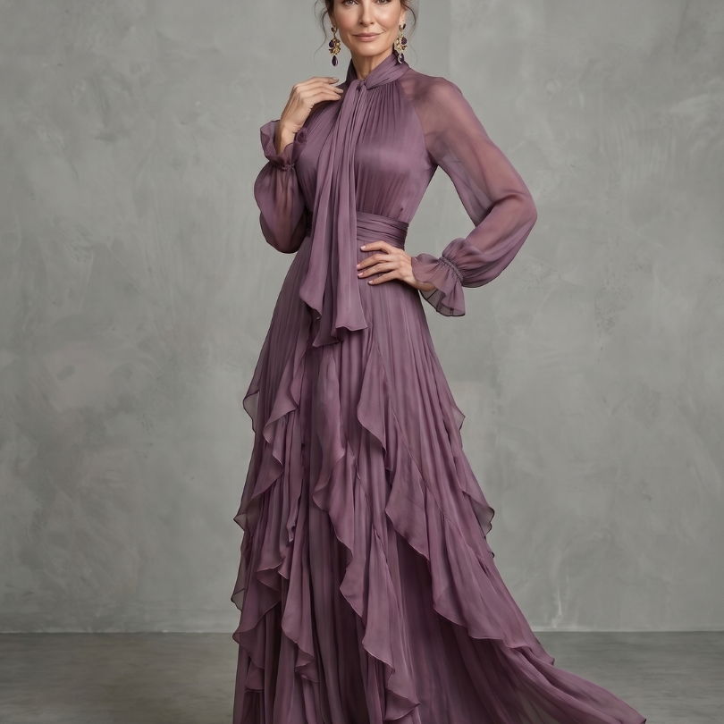 Sermae | Tie Neck Ruffle Tiered Maxi Dress