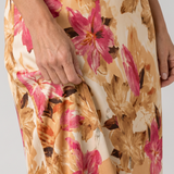Hilandra | Botanical Print Halter Neck Flowing Midi Dress
