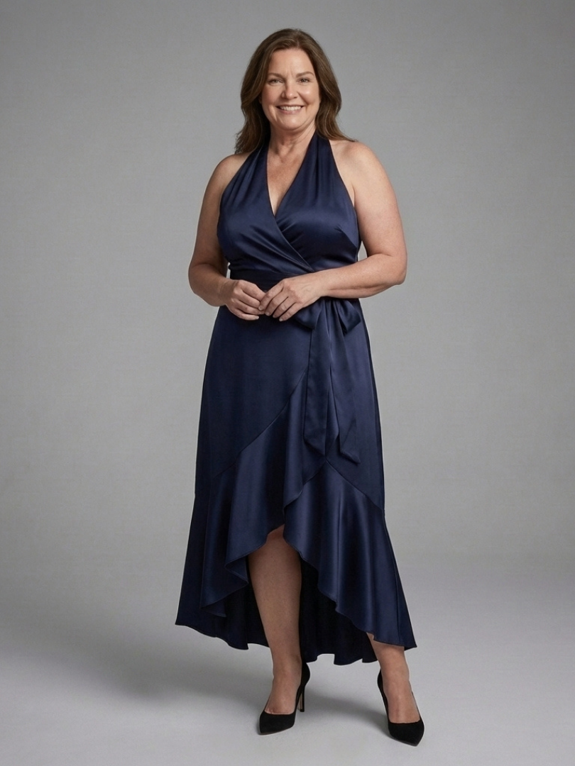 Sennasia | Halter Wrap Tie High Low Dress