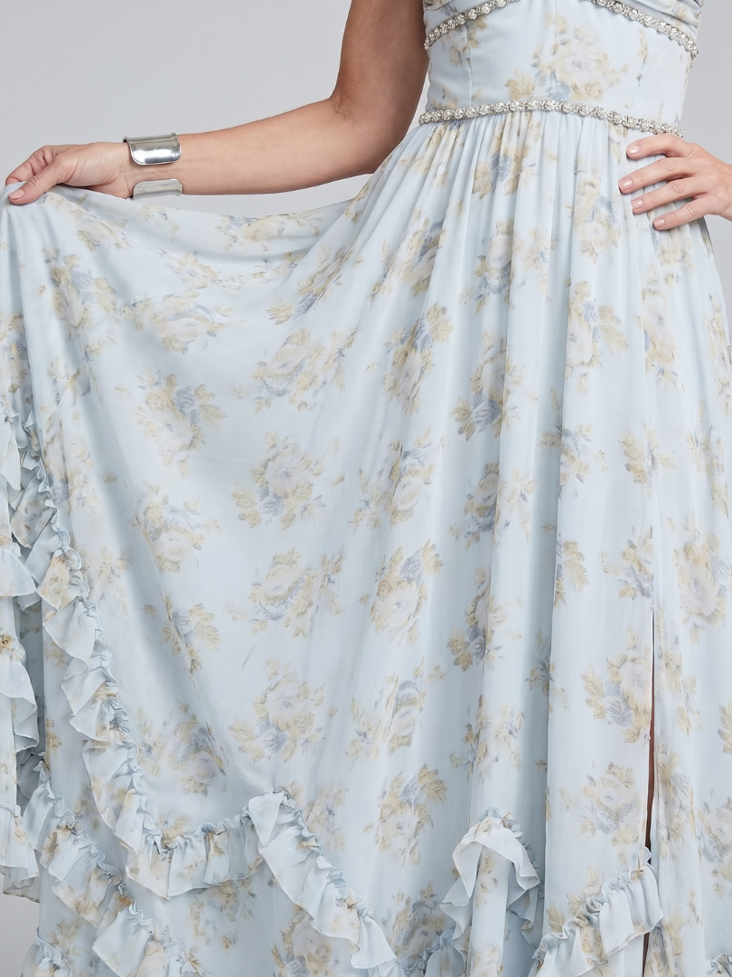 Maessa | Halter Neck Floral Beaded Strap Maxi Dress
