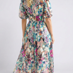 Wrennawen | V Neck Short Sleeve Gathered Waist Midi Dress