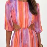 Isathea | Vertical Stripe Cutout Waist Midi Dress