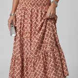 Vidarin | Cross Halter Geometric Print Cutout Midi Dress