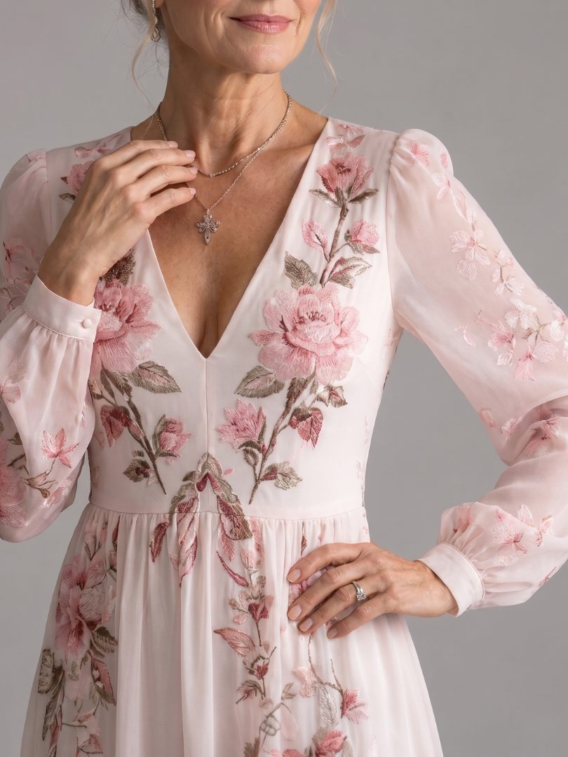 Caldra | Long Sleeve Natural Flow Midi Dress