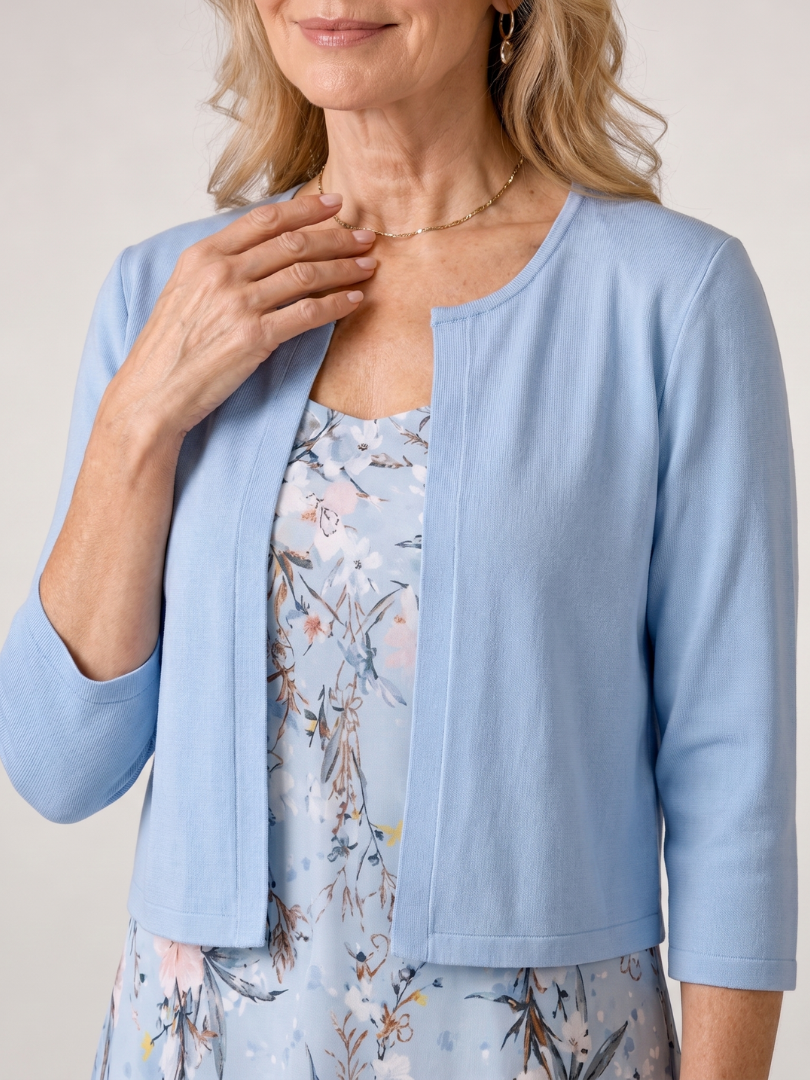 Velna | Floral Print Sleeveless Cropped Jacket Midi Dress