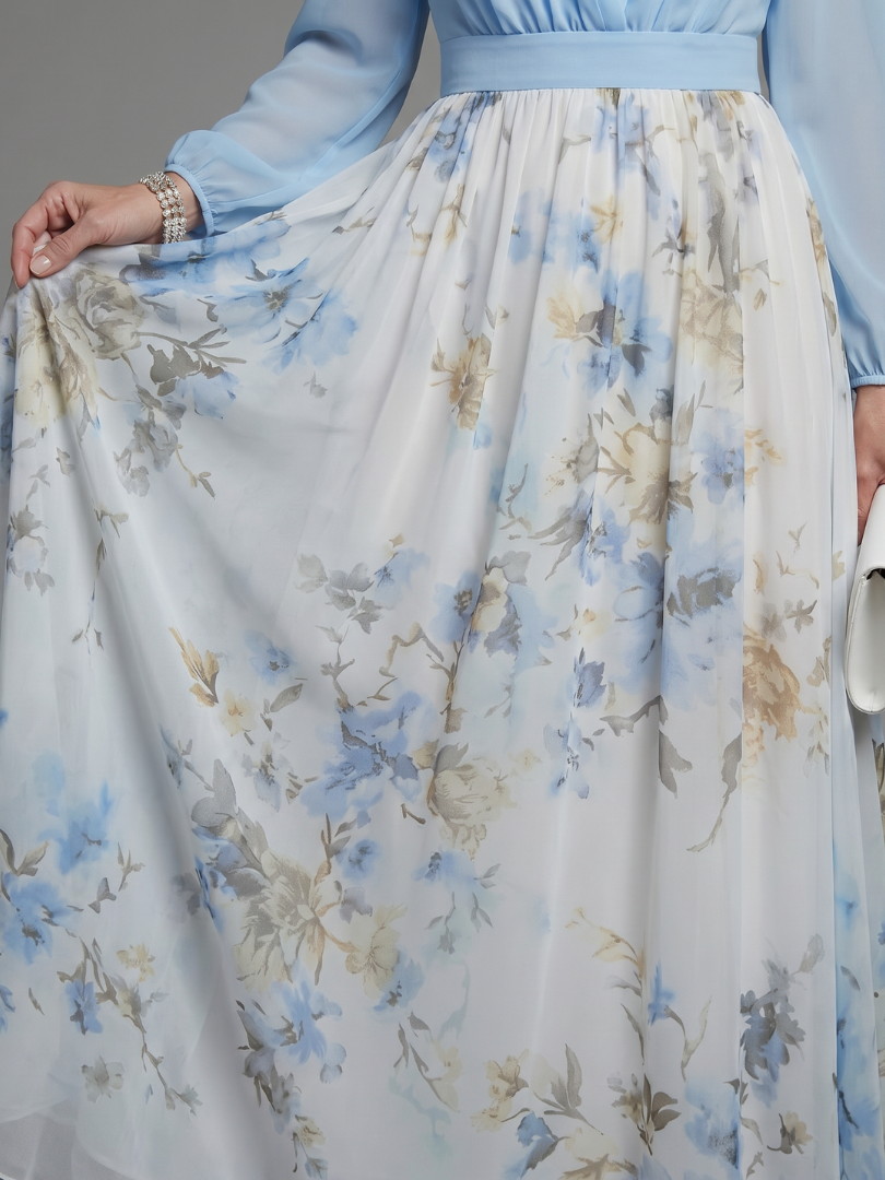 Tovabelle | V Neck Sheer Bodice Floral Maxi Dress