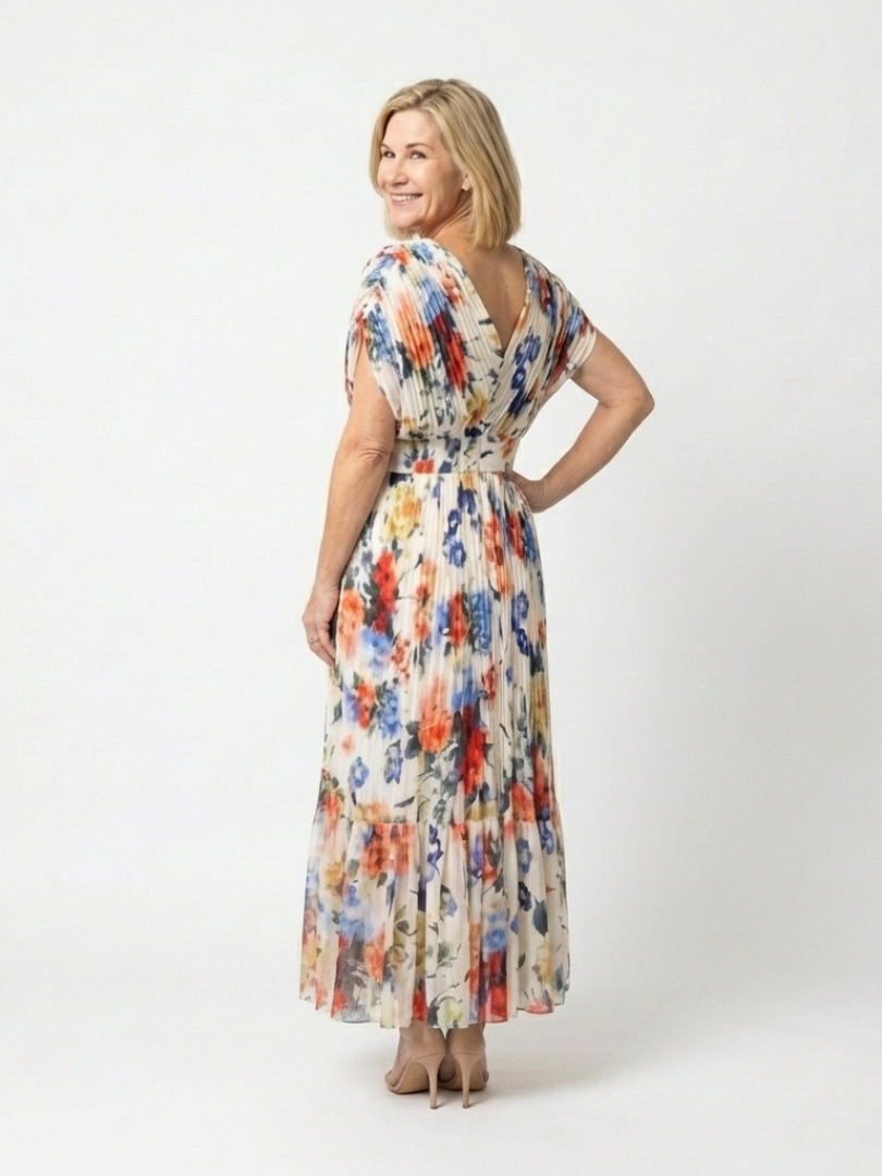 Elondra | Short Sleeve Pleated Floral Midi Dress