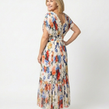 Elondra | Short Sleeve Pleated Floral Midi Dress