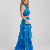 Vellora | Natural Floral Halter Cutout Tiered Maxi Dress