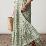 Teswen | Notch Neck Printed Long Sleeve Maxi Dress