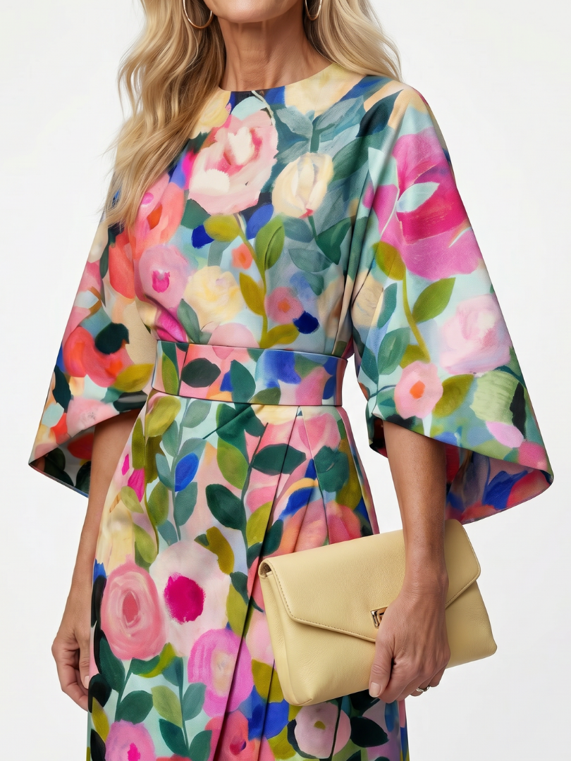 Callora | Wide Sleeve Floral Midi Dress