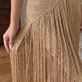 Corra | Halter Neck Crochet Fringe Detail Maxi Dress