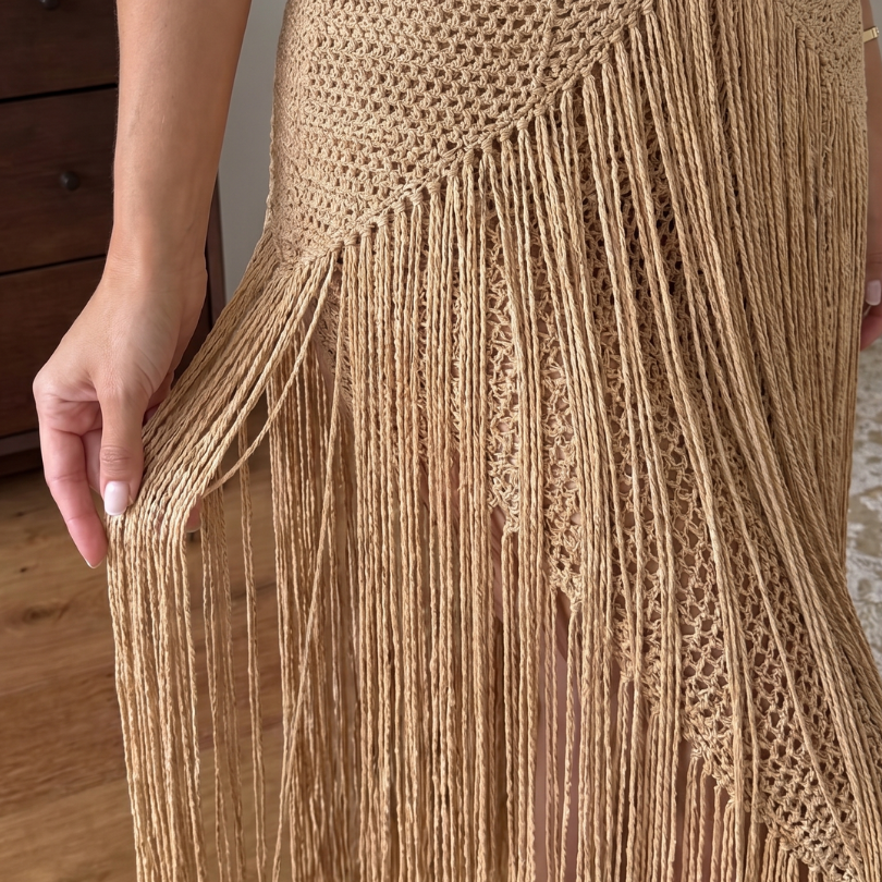 Corra | Halter Neck Crochet Fringe Detail Maxi Dress