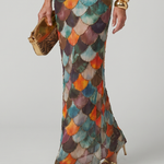 Isabelle | Fitted Multicolor Scale Pattern Maxi Dress