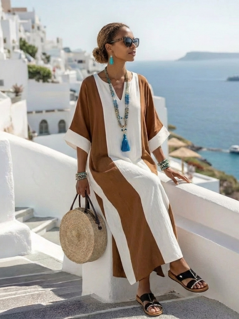 Hilania | Short Sleeve Color Block Relaxed Maxi Dress