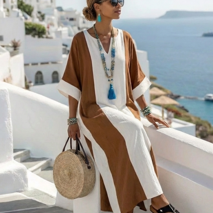 Hilania | Short Sleeve Color Block Relaxed Maxi Dress