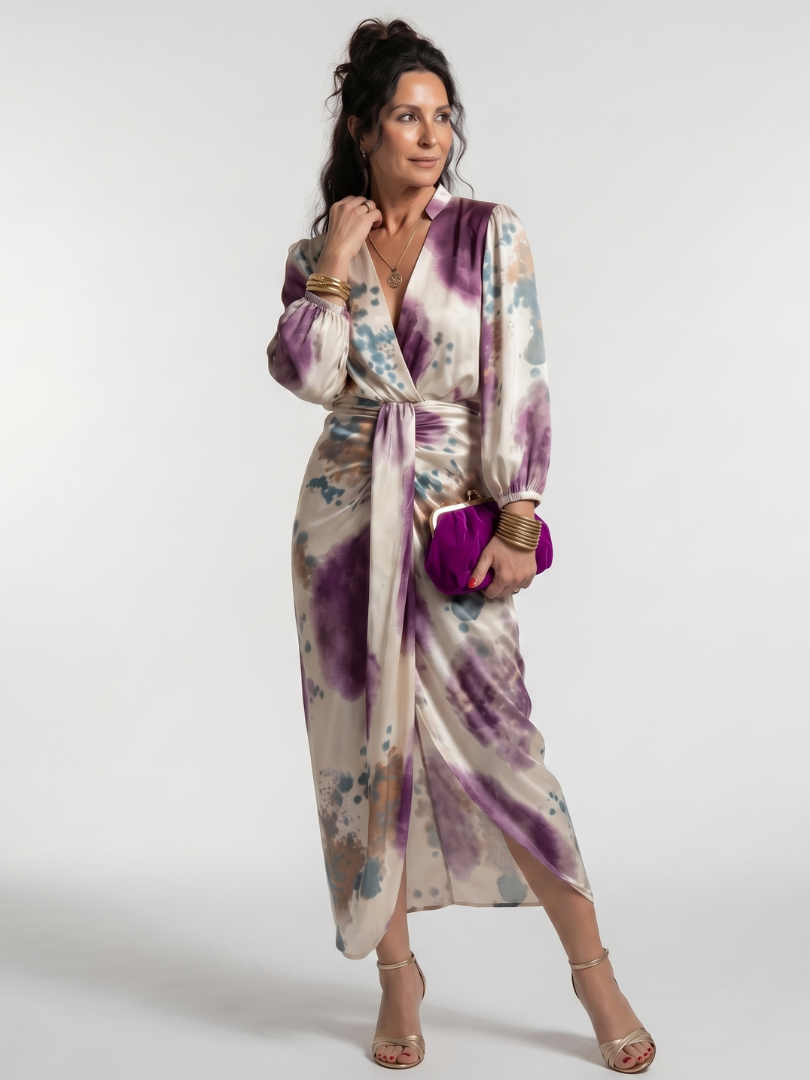 Miravia | Cross Wrap Tie Waist Printed Midi Dress