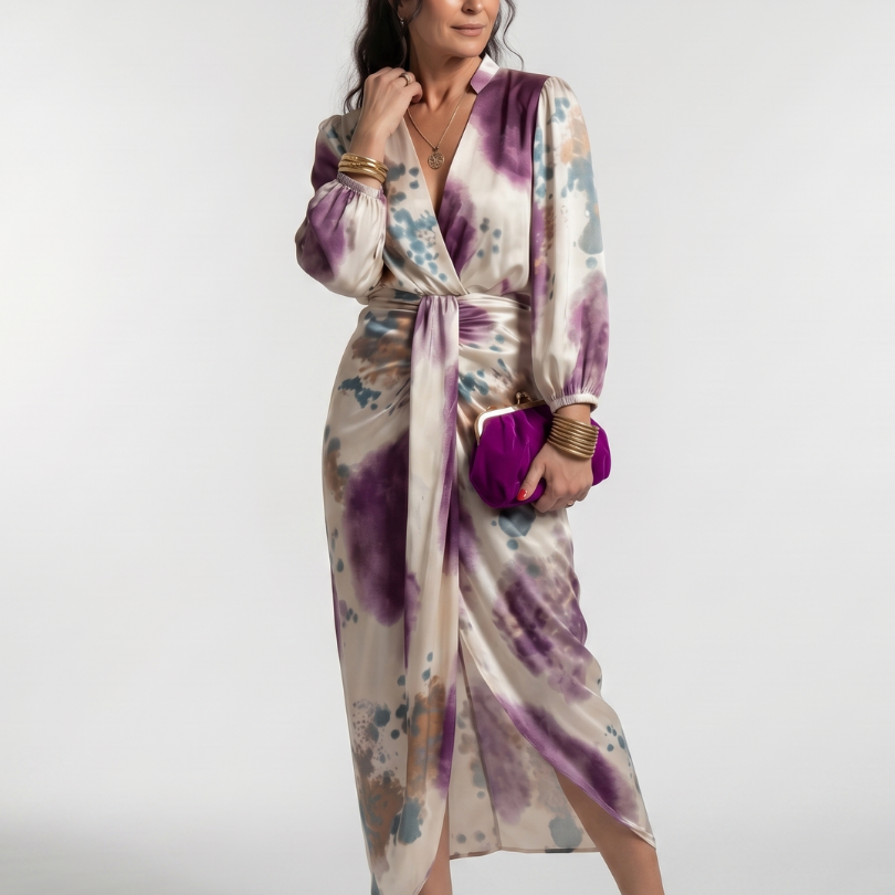 Miravia | Cross Wrap Tie Waist Printed Midi Dress