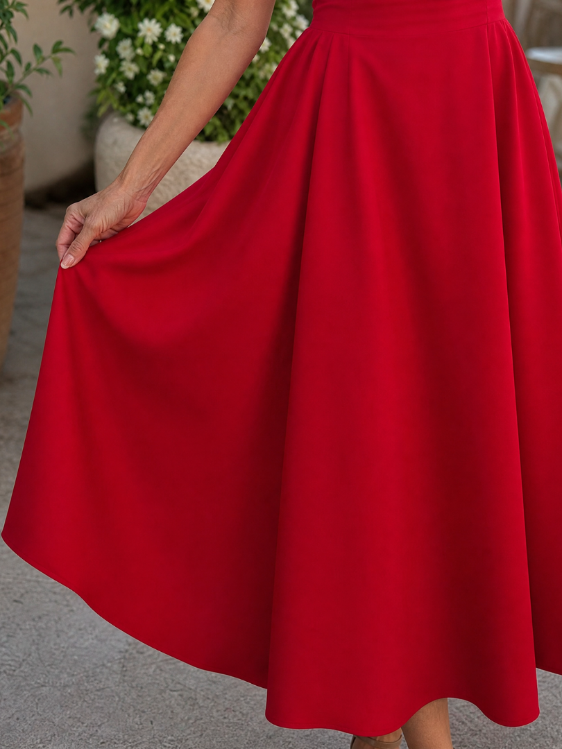 Rosmarie | Sleeveless Crew Neck Fitted Bodice Midi Dress