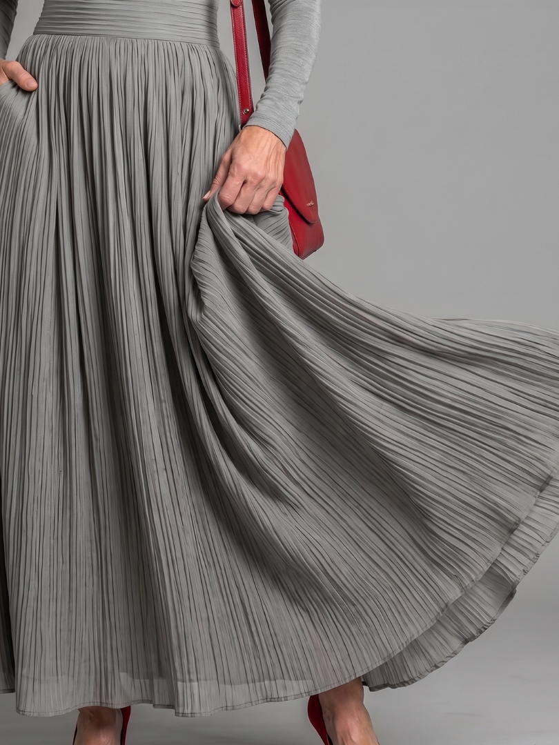 Velvia | Long Sleeve Turtleneck Defined Waist Midi Dress