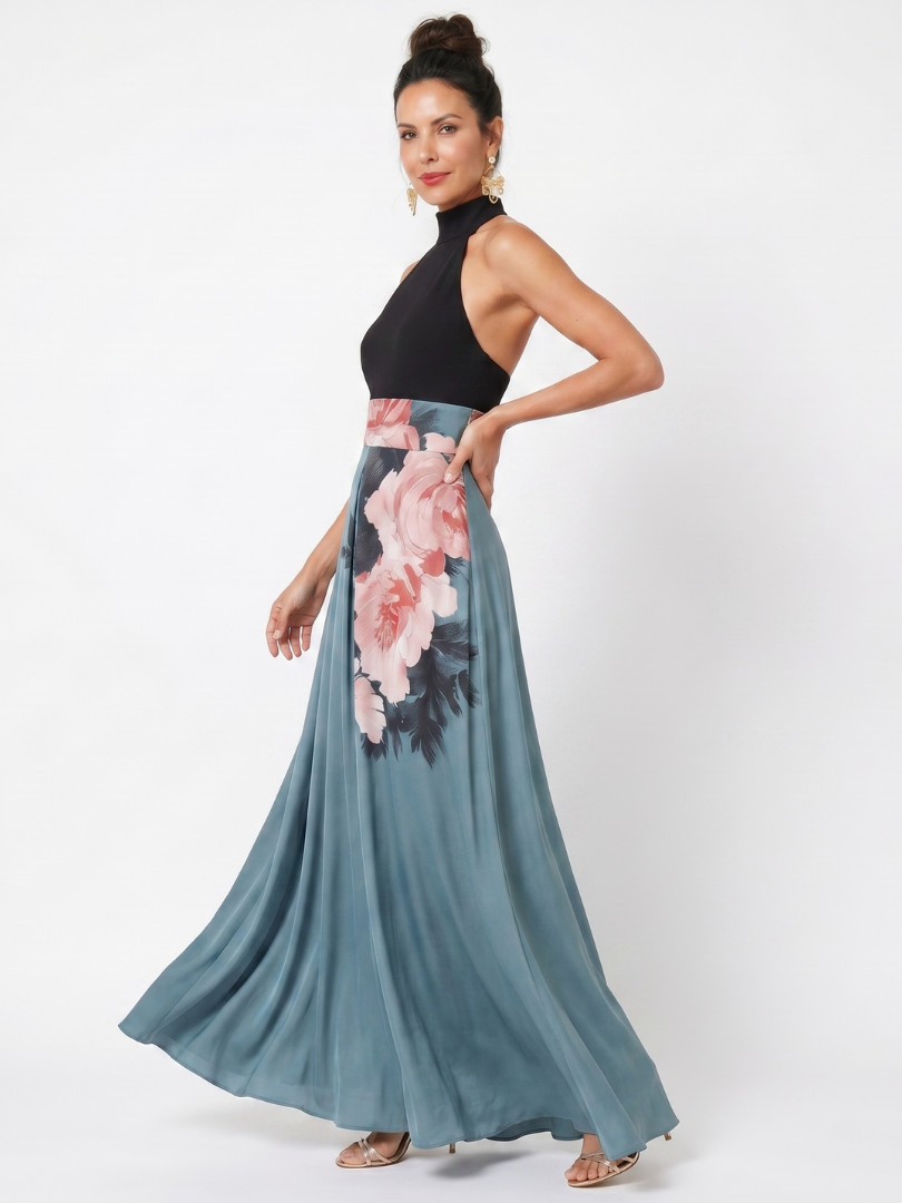 Wilthea | Halter Bodice Floral Skirt Maxi Dress