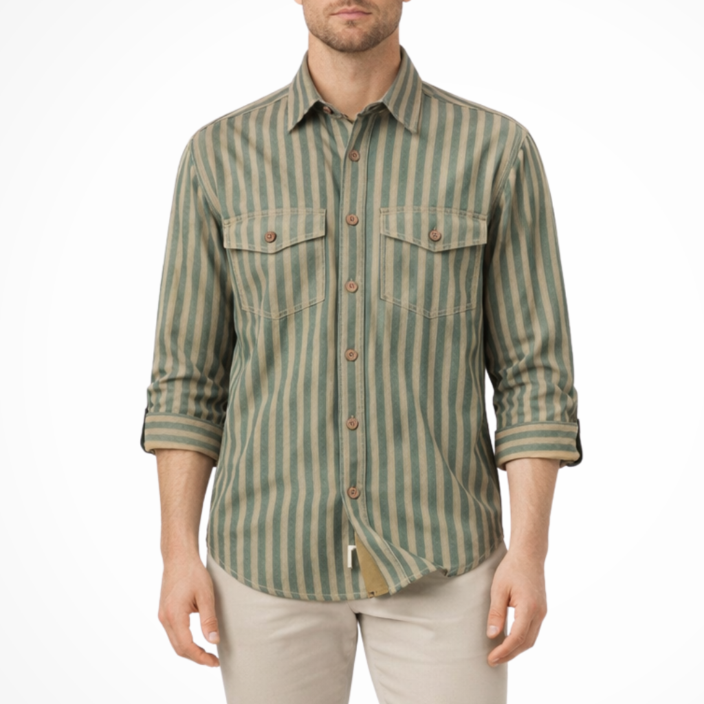 Noah | Men Washed Striped Shirt Loose Fit Long Sleeve Blouse