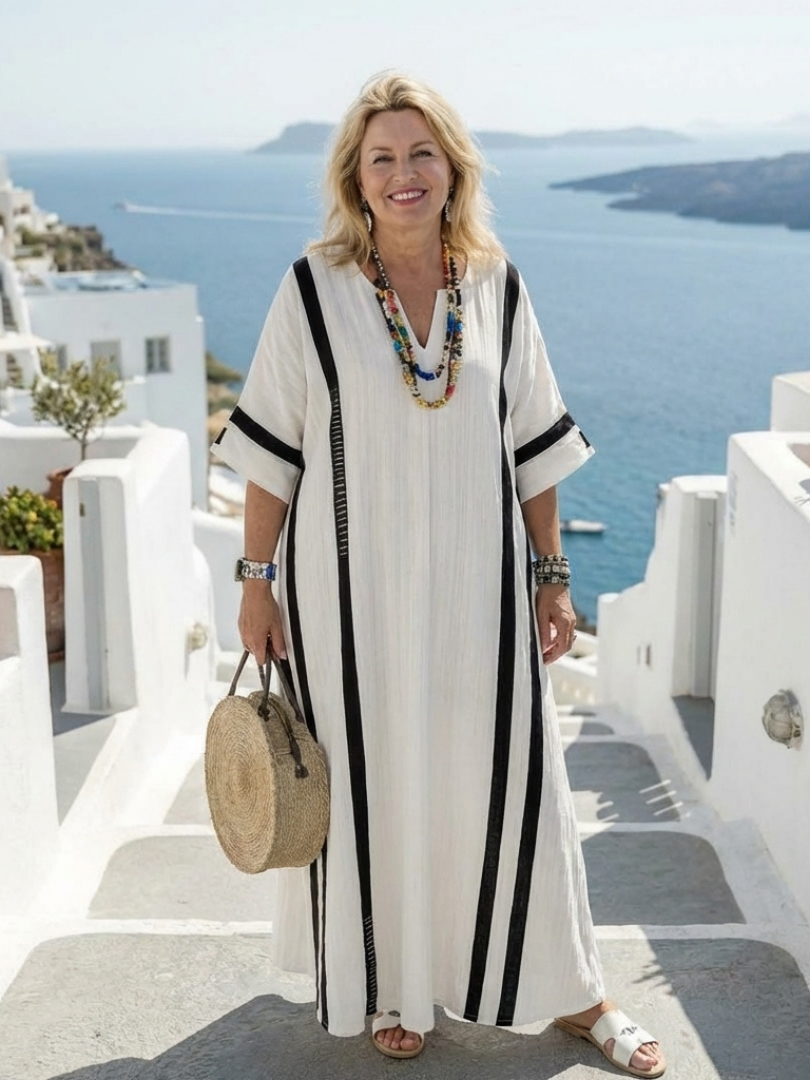 Larbelle | Short Sleeve Color Block Striped Maxi Dress
