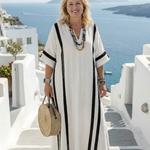 Larbelle | Short Sleeve Color Block Striped Maxi Dress