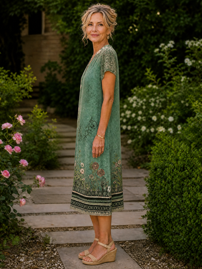 Vesine | Floral Collared Short Sleeve Midi Dress