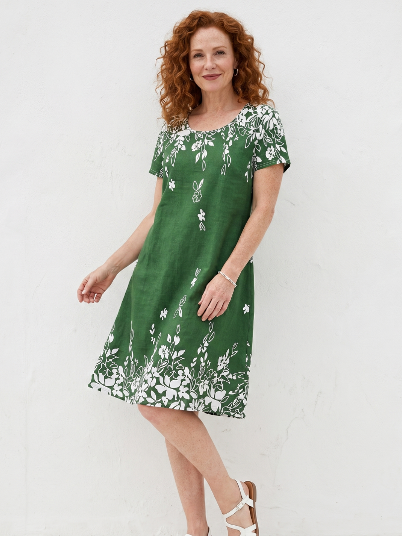Gretala | Short Sleeve Floral Border Mini Dress