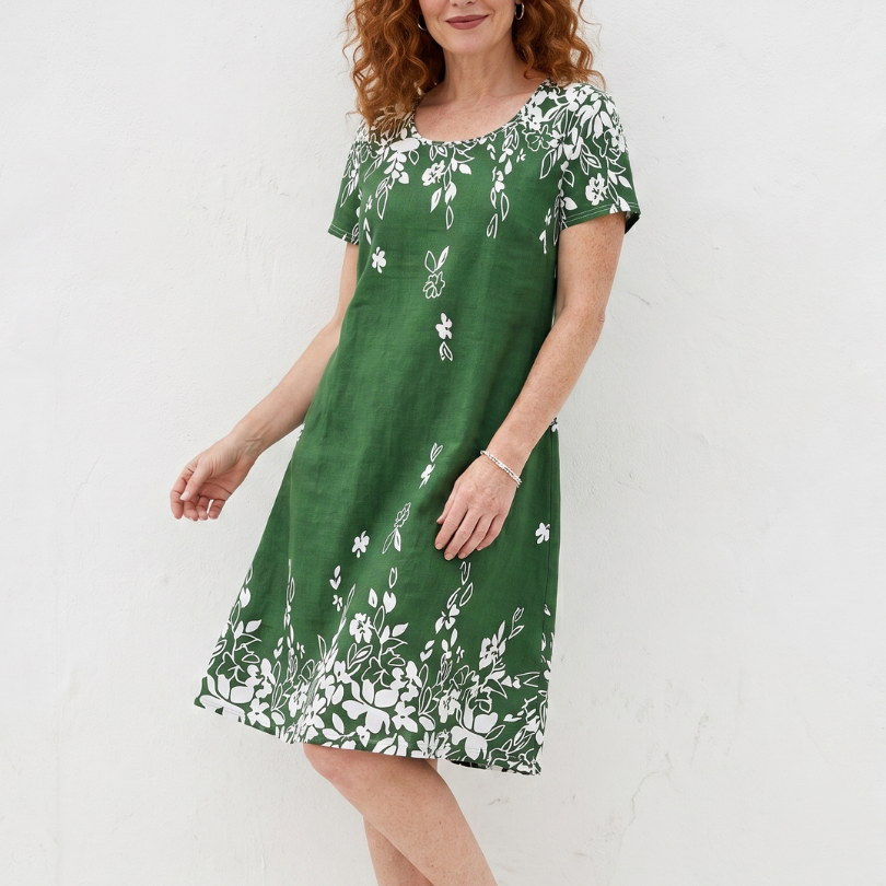 Gretala | Short Sleeve Floral Border Mini Dress