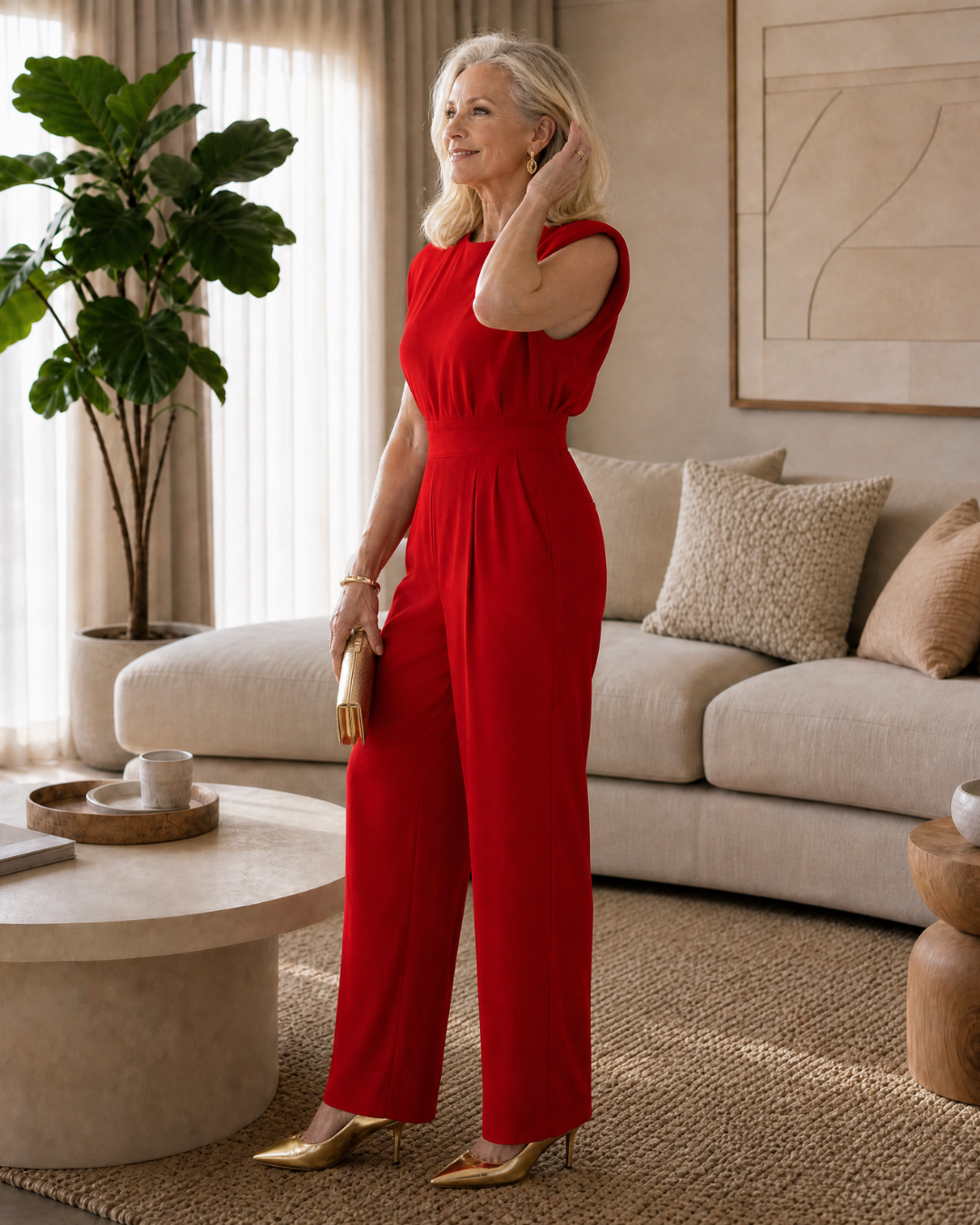 Temlyn | Draped Shoulder Tailored Wide Leg Jumpsuit