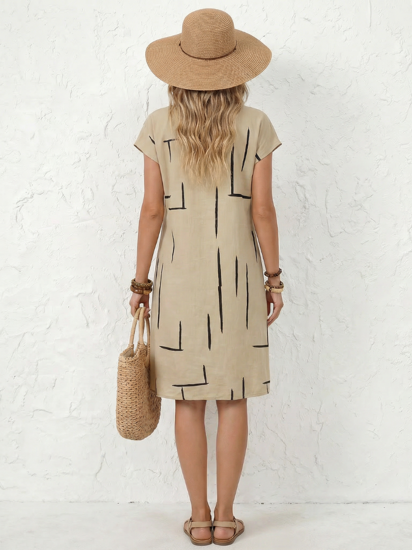 Noralia | Short Sleeve Abstract Print Knee Length Dress