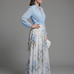 Tovabelle | V Neck Sheer Bodice Floral Maxi Dress