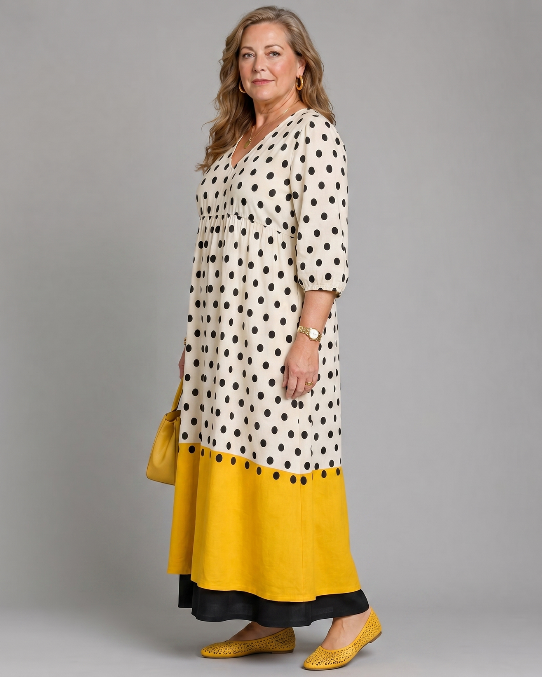 Cellora | Polka Dot Color Block Everyday Midi Dress