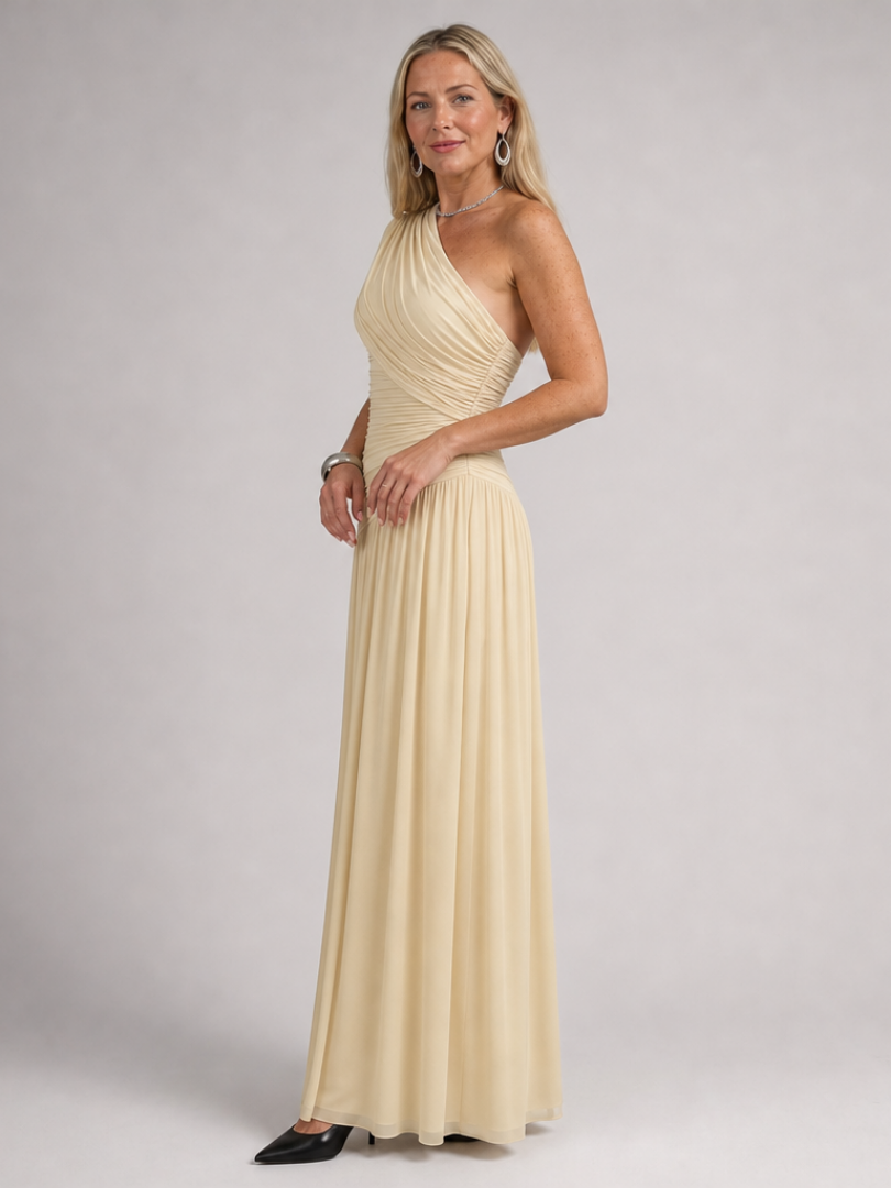 Esmemarie | One Shoulder Draped Bodice Maxi Dress